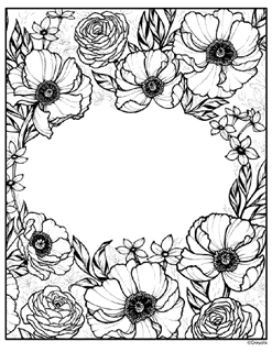 Roses and blooming flowers form a frame around a blank middle area