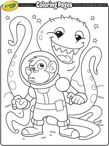 Space Alien and Monkey Astronaut Coloring Page | crayola.com