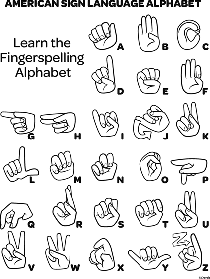 american sign language alphabet coloring page crayola com