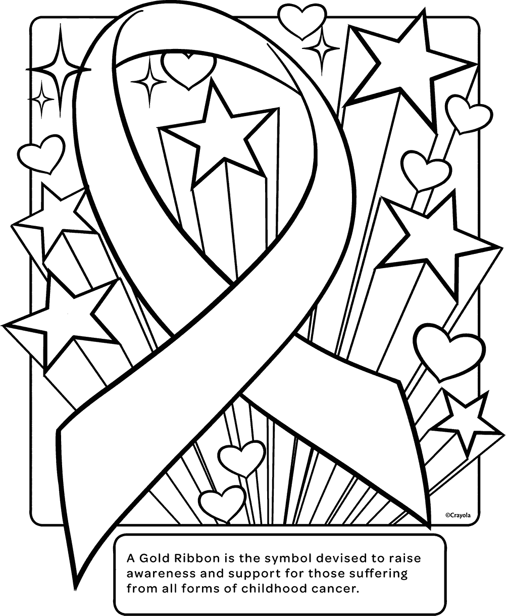 Cancer Awareness Coloring Pages   Free Childhood Cancer Ribbon Coloring Page 