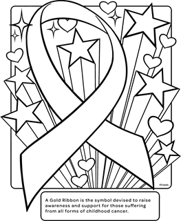 Celebrating Childhood Cancer Awareness Month with cancer ribbon, stars, and hearts. 