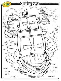 Three Christopher Columbus ships, Nina, Pinta, and Santa Maria, floating in the ocean