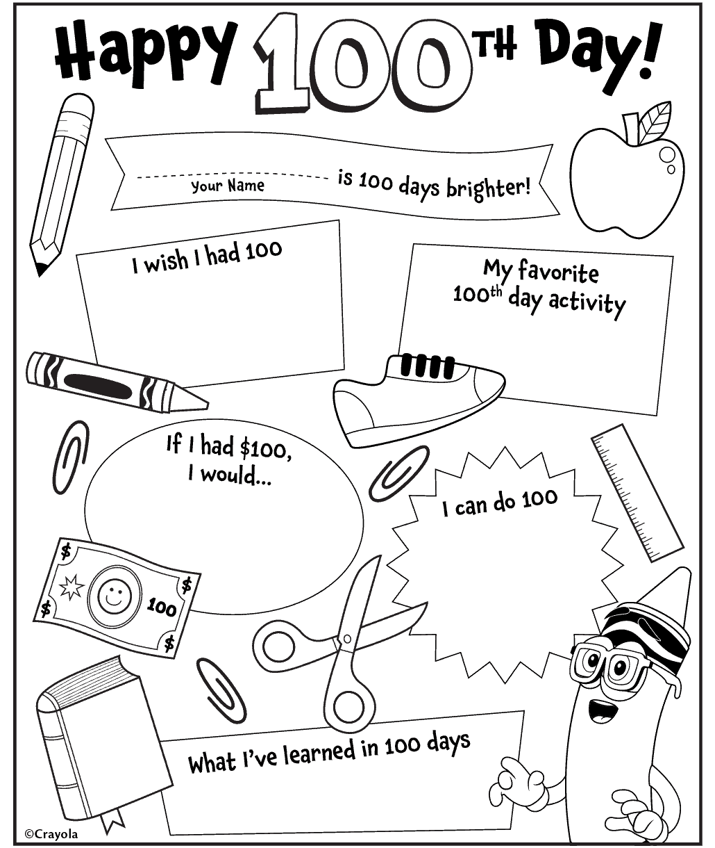 Happy 100th Day Of School Coloring Page | Crayola.com