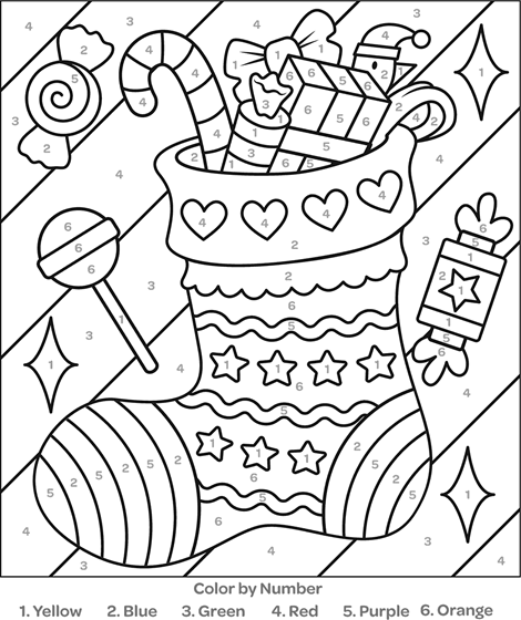 Color By Number Christmas Stocking Coloring Page | Crayola.com ...
