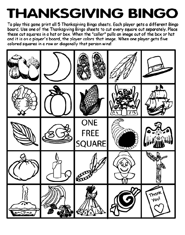 thanksgiving bingo cards coloring page