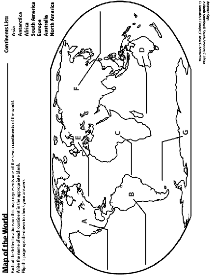 world map continents coloring page