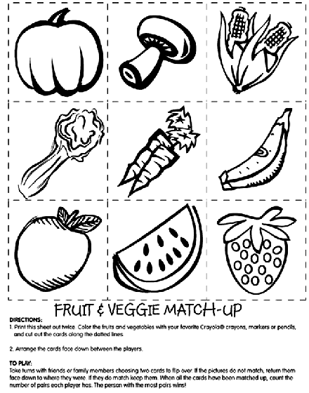 Fruit and Veggie Match Coloring Page crayolacom