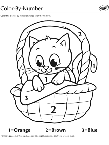Kitten in a Basket Color by Number Free Printable Coloring Page ...