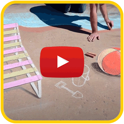 Video of artist drawing a beach scene on sidewalk