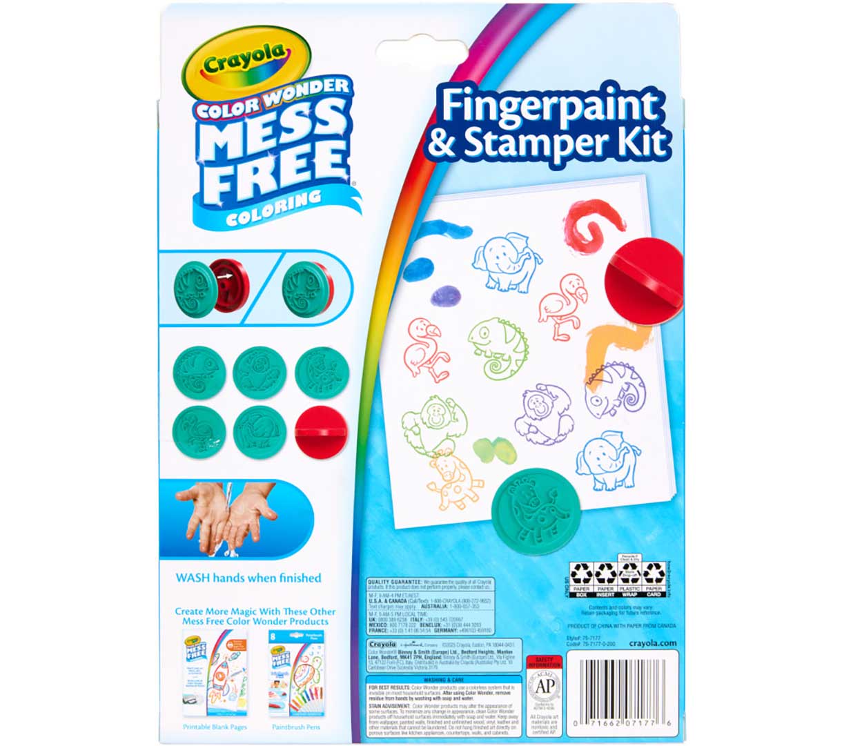 color wonder mess free fingerpainting & stamper kit back view.