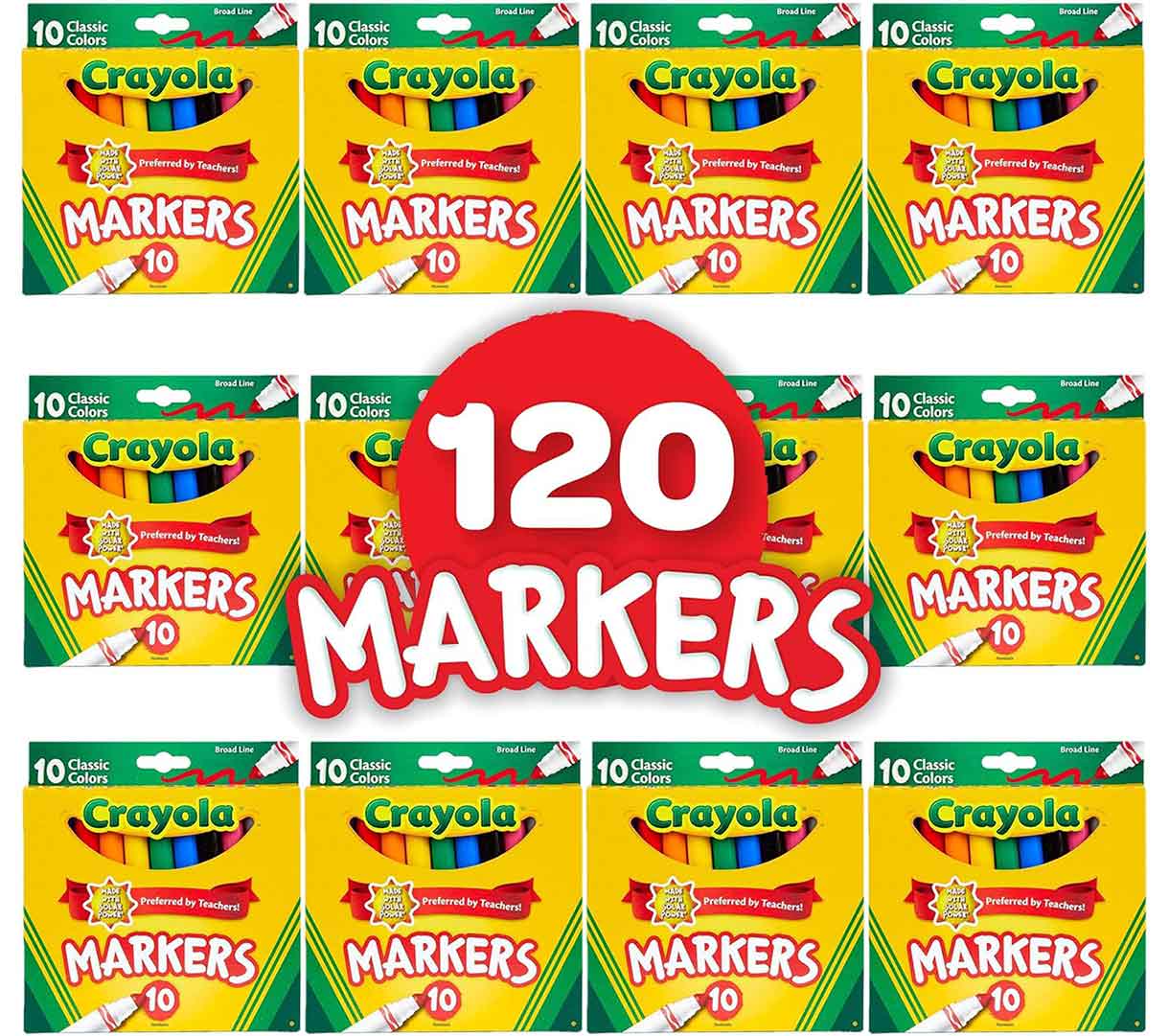 12 Box Classpack of 10 count classic Markers  broad line. 120 markers.