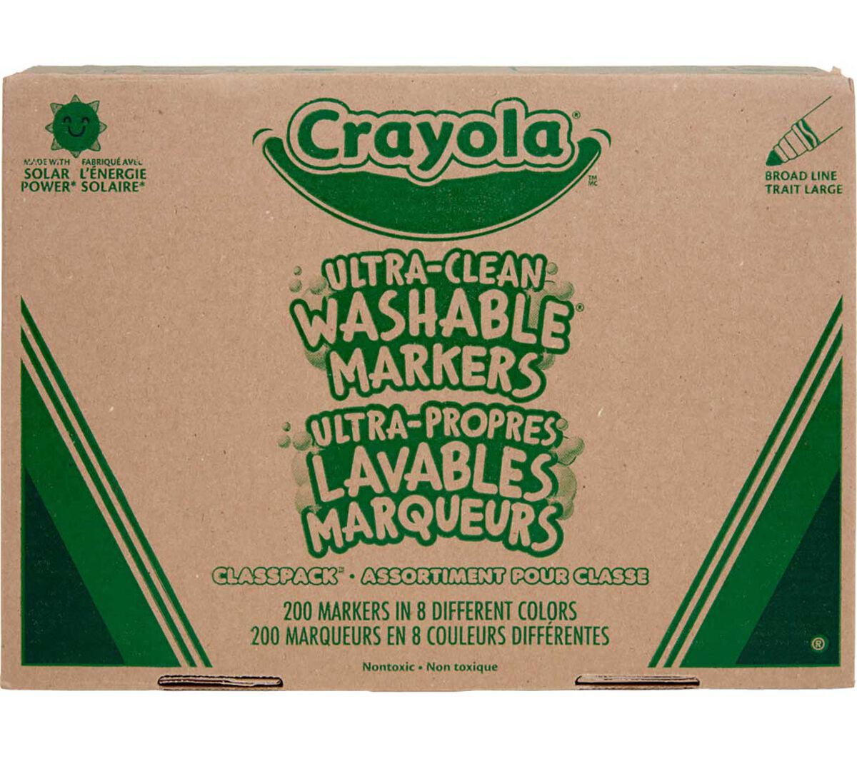Ultra-Clean washable broad line markers classpack 200 count 8 colors. Front of packaging.