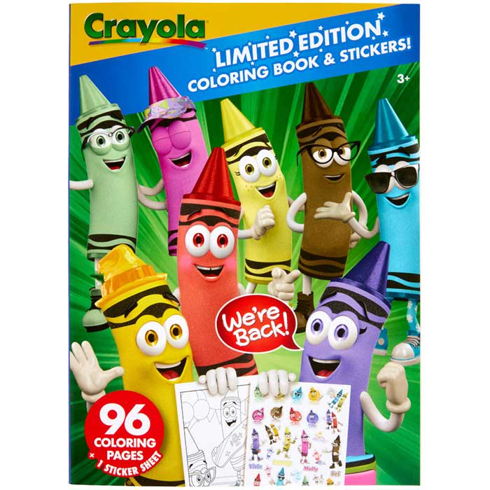 Limited Edition Coloring Book & Stickers, 96 Pages, front view.