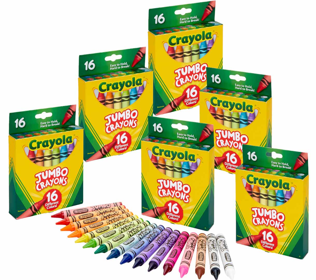 Bulk Jumbo Crayon Set  6 boxes of 16 Count Jumbo Crayons contents.