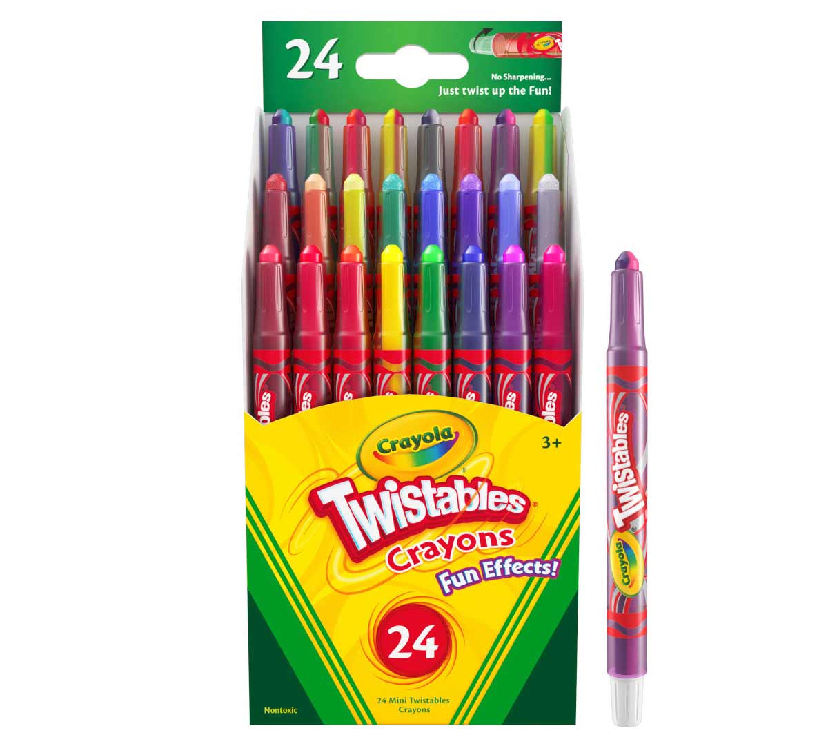 Fun Effects! Twistable Crayons  24 count packaging with one standing Twistable Crayon