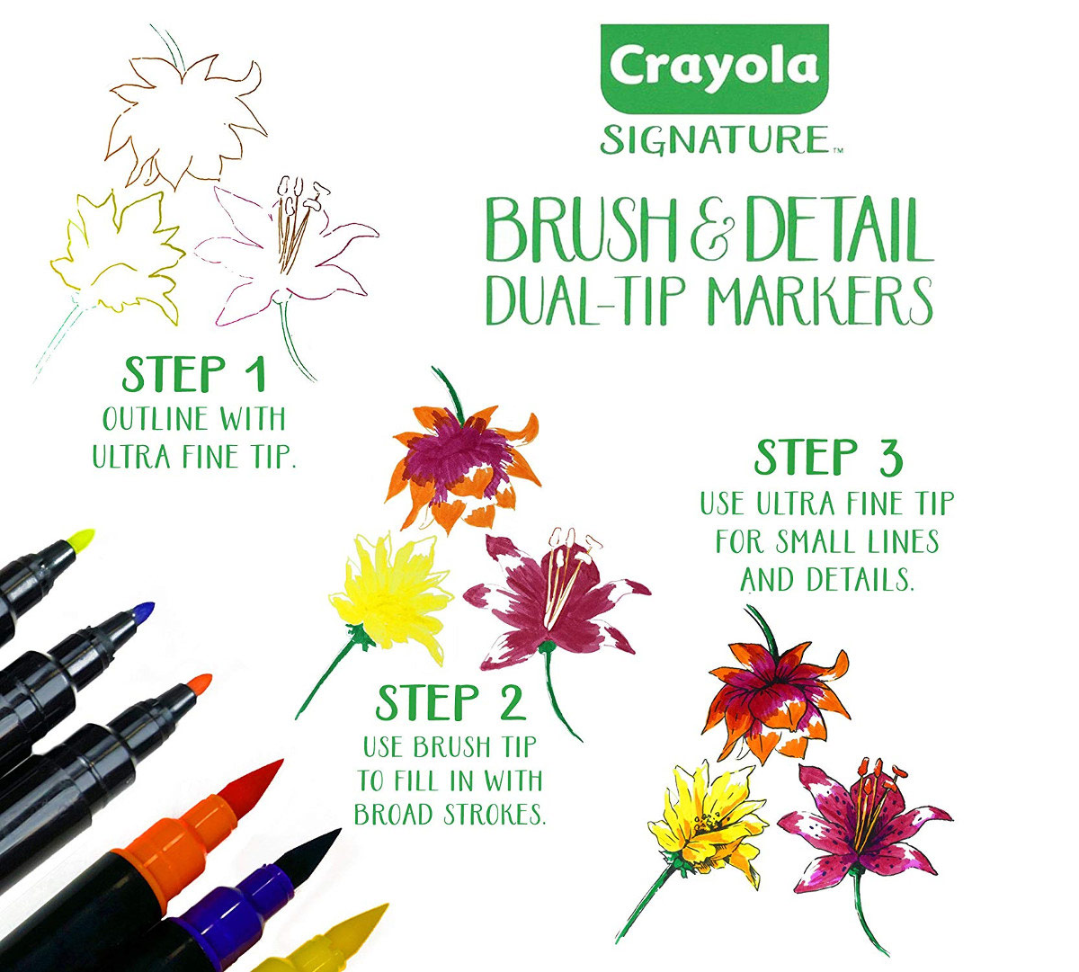 Signature Brush & Detail Dual Ended Markers  16 Count