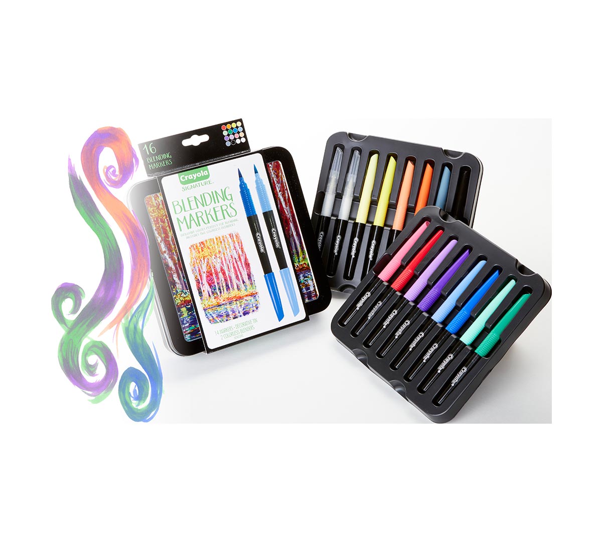 Signature Blending Markers with Tin  16 Count Front View and Open Container View of Package