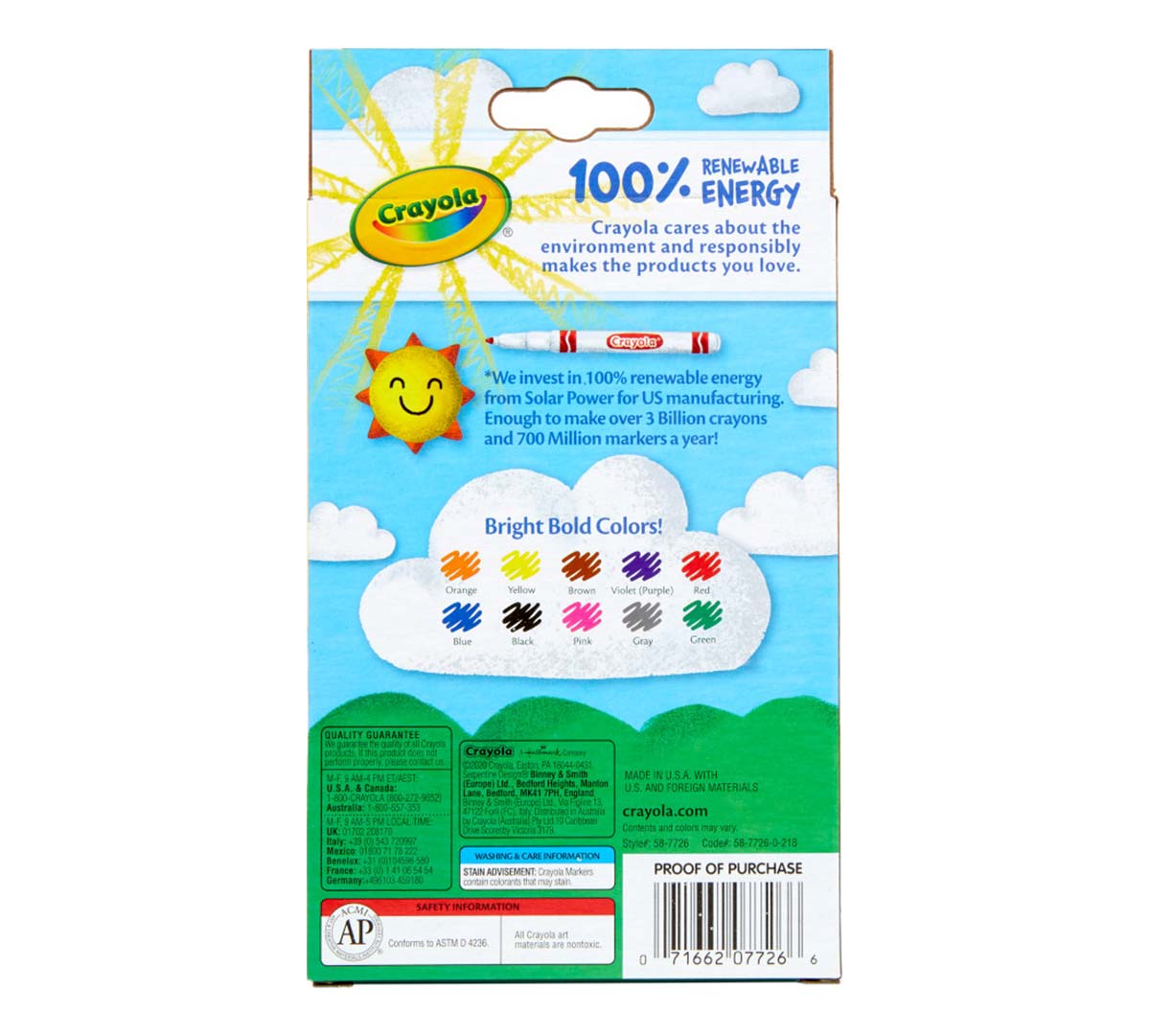 12 box classpack of 10 count classic markers  fine line. back of individual box.