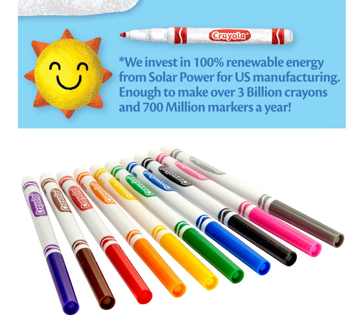 12 box classpack of 10 count classic markers  fine line. We invest in 100% renewable energy from solar power for US manufacturing. Enough to make over 3 billion crayons and 700 million markers a year!