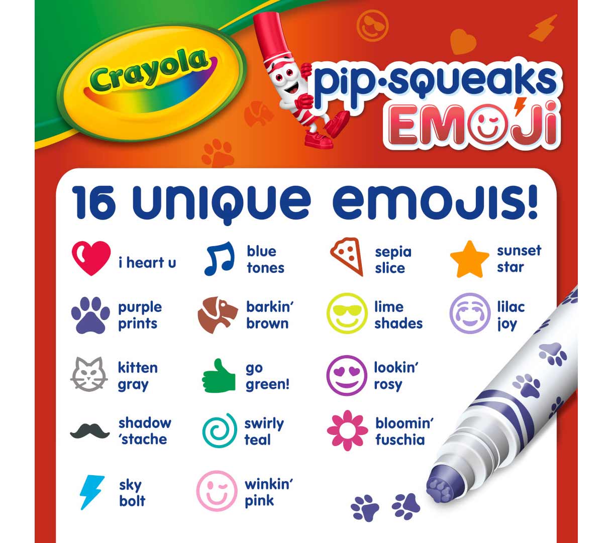 Pip-Squeaks Washable Emoji Stampers  16 count. 16 unique emojis!