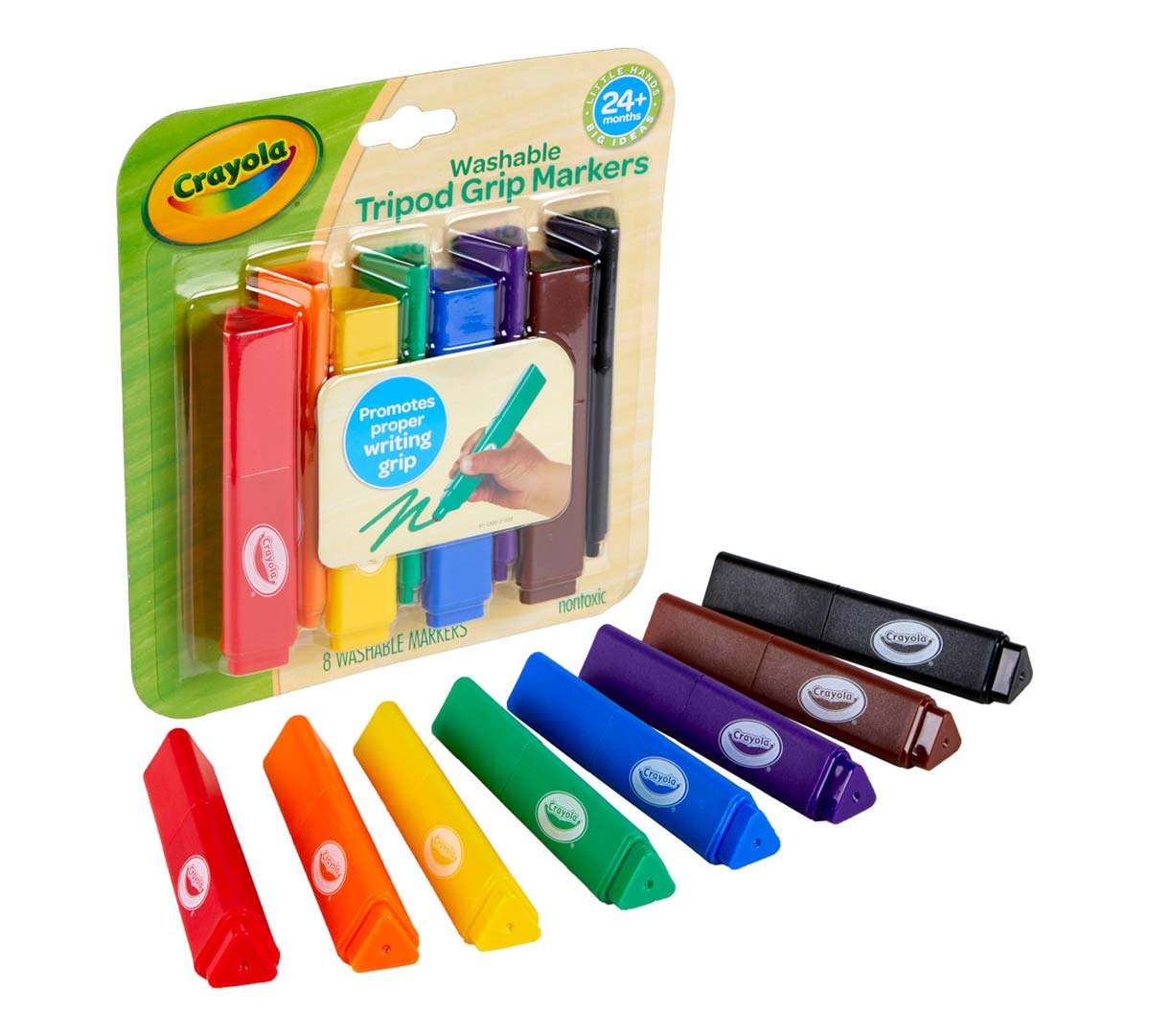 Washable Triangular Markers  8 Count Front of Package and Markers Out of Package