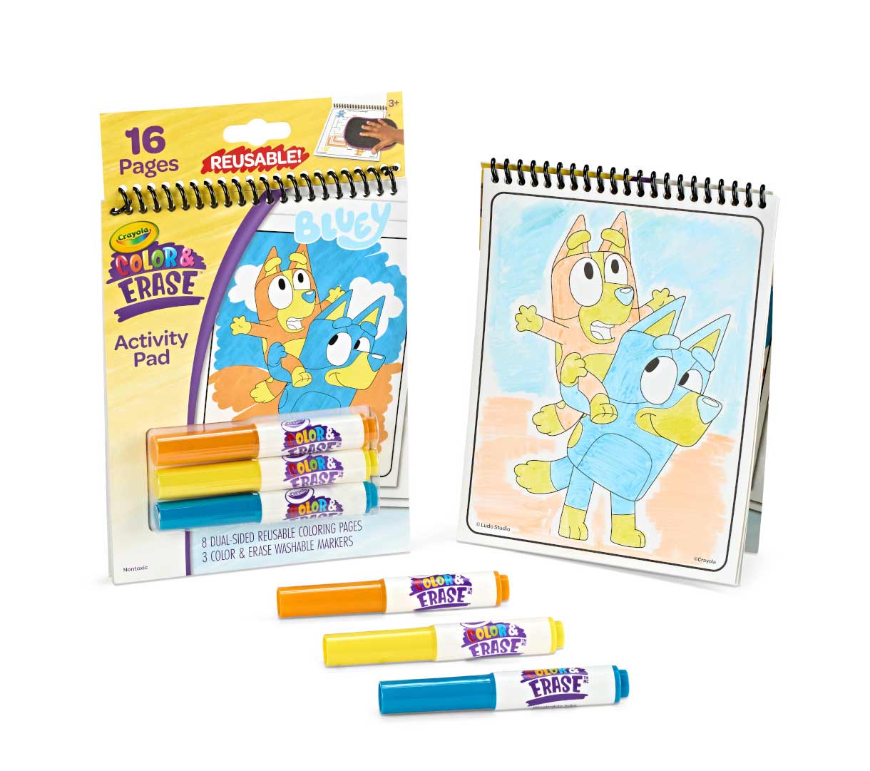Bluey Color & erase Reusable activity pad with markers  packaging and contents.