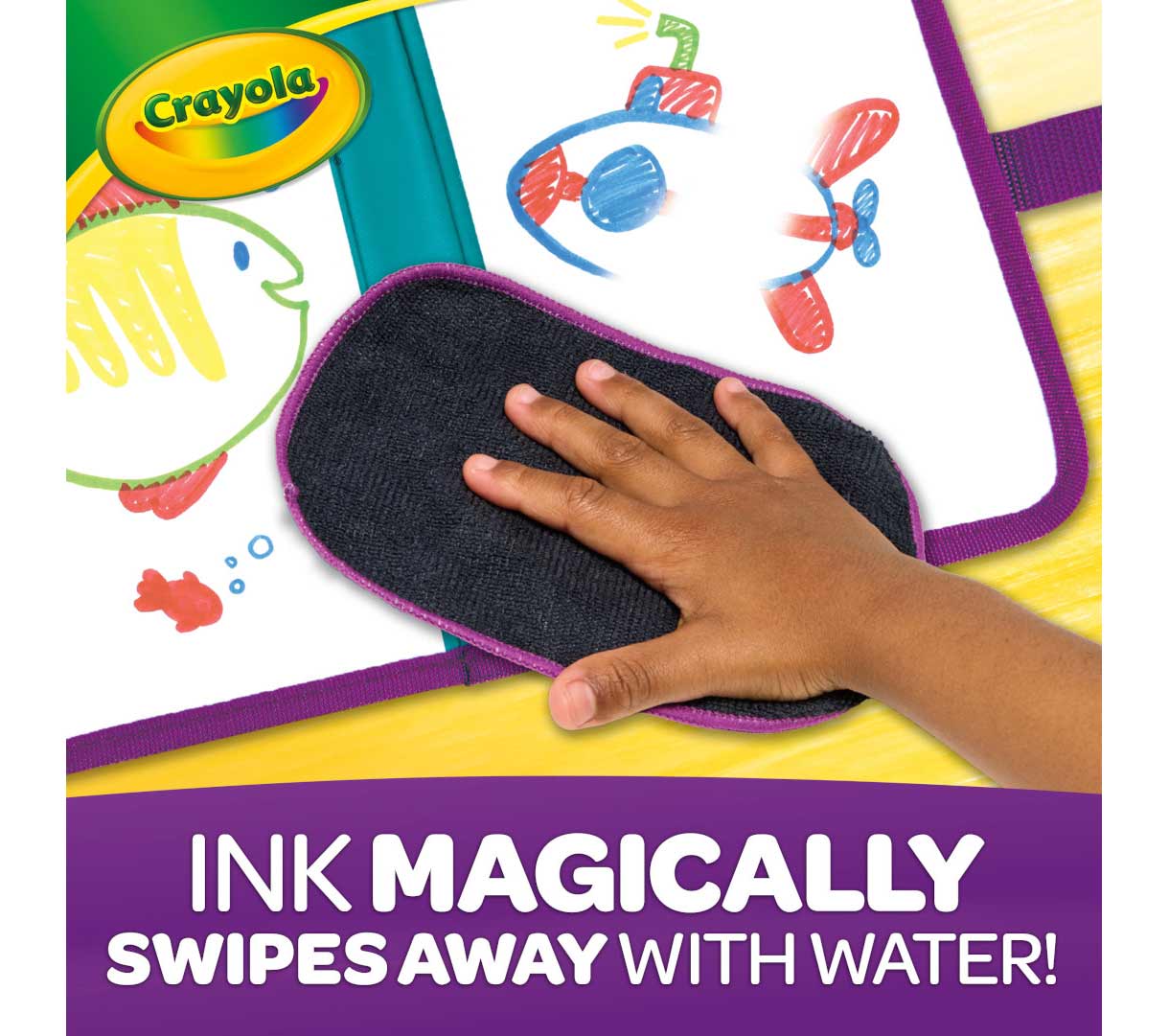 Color and Erase Reusable Travel Board. Ink magically swipes away with water.