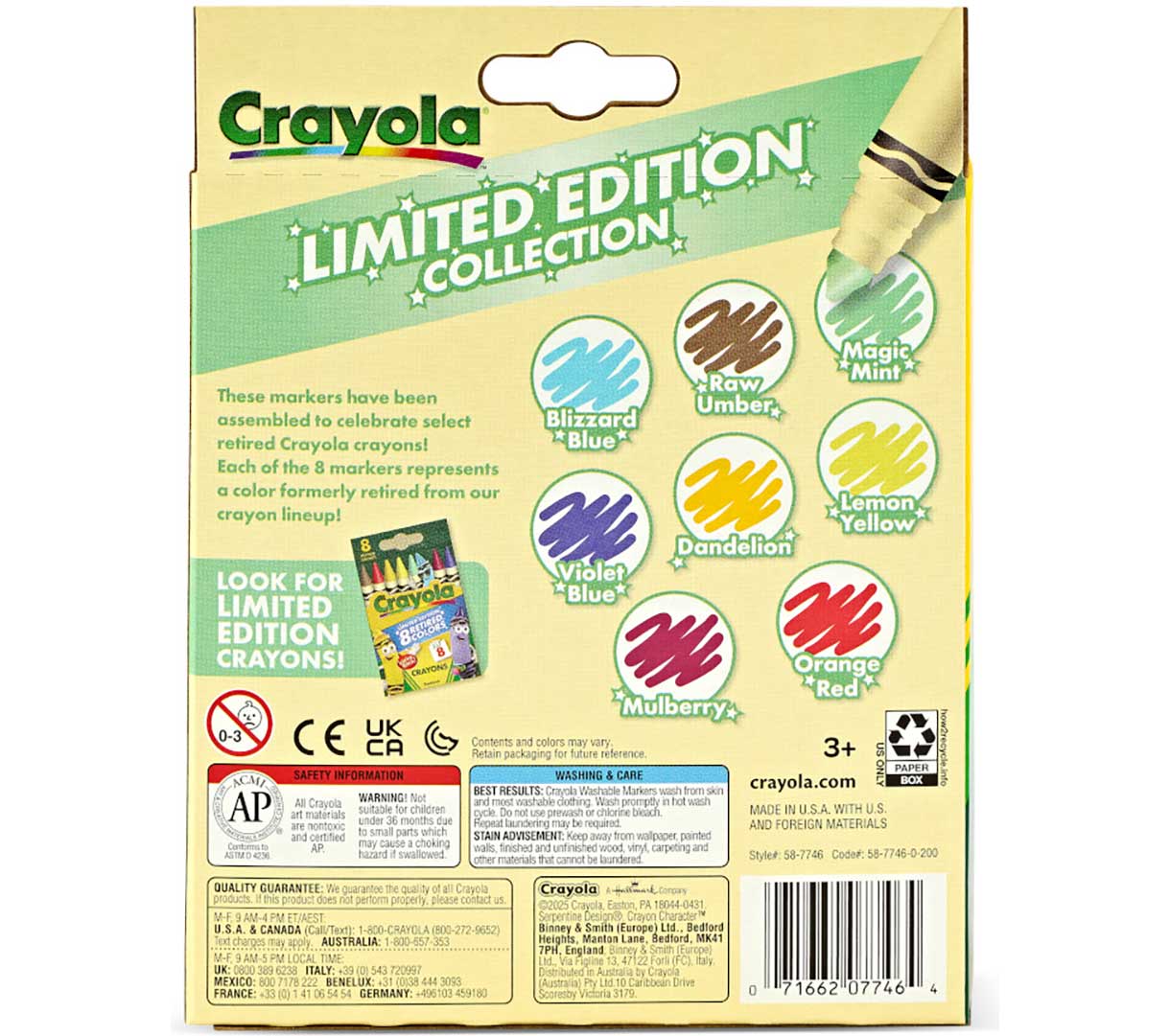 Limited Edition Retired Markers, 8 Count, back view.