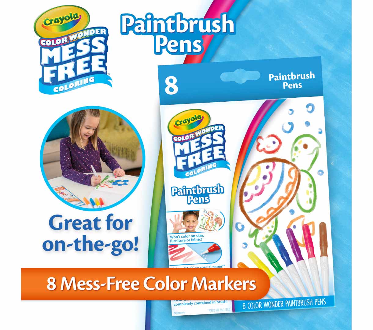 Color Wonder Mess Free Paintbrush Pens  8 count. Great for on-the-go! 8 mess-free color markers.