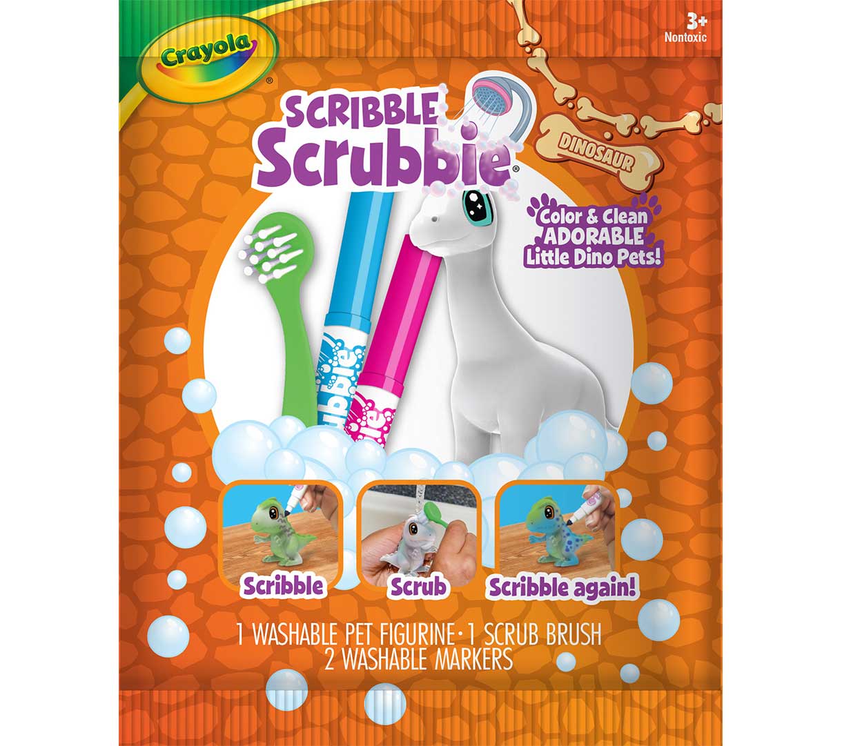 Scribble Scrubbie Dinosaur  1 count front view.